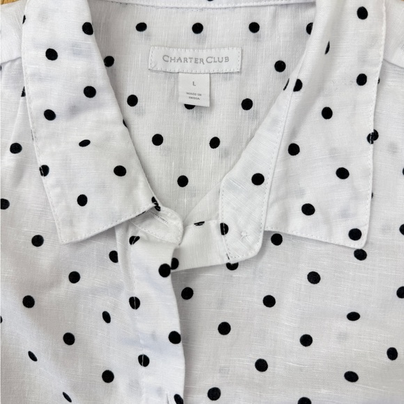 Charter Club White Button Down Shirt with Black Polka Dots Size L - Picture 2 of 7